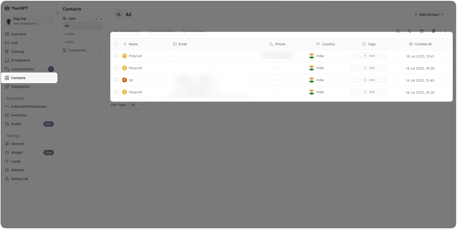 Contacts Management View