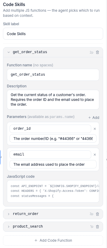 Code Skill editor