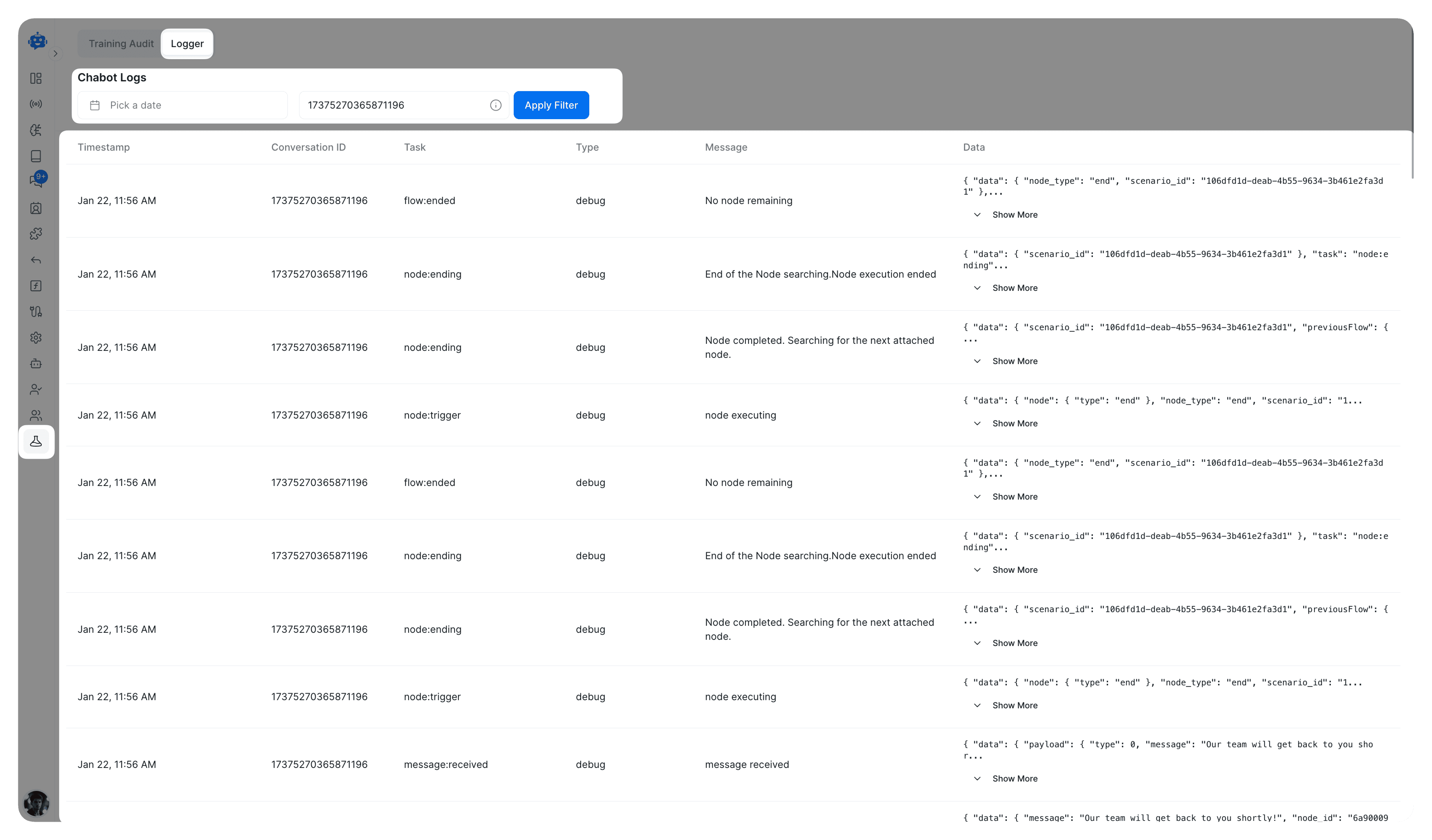 Viewing Logs with specific Conversation ID
