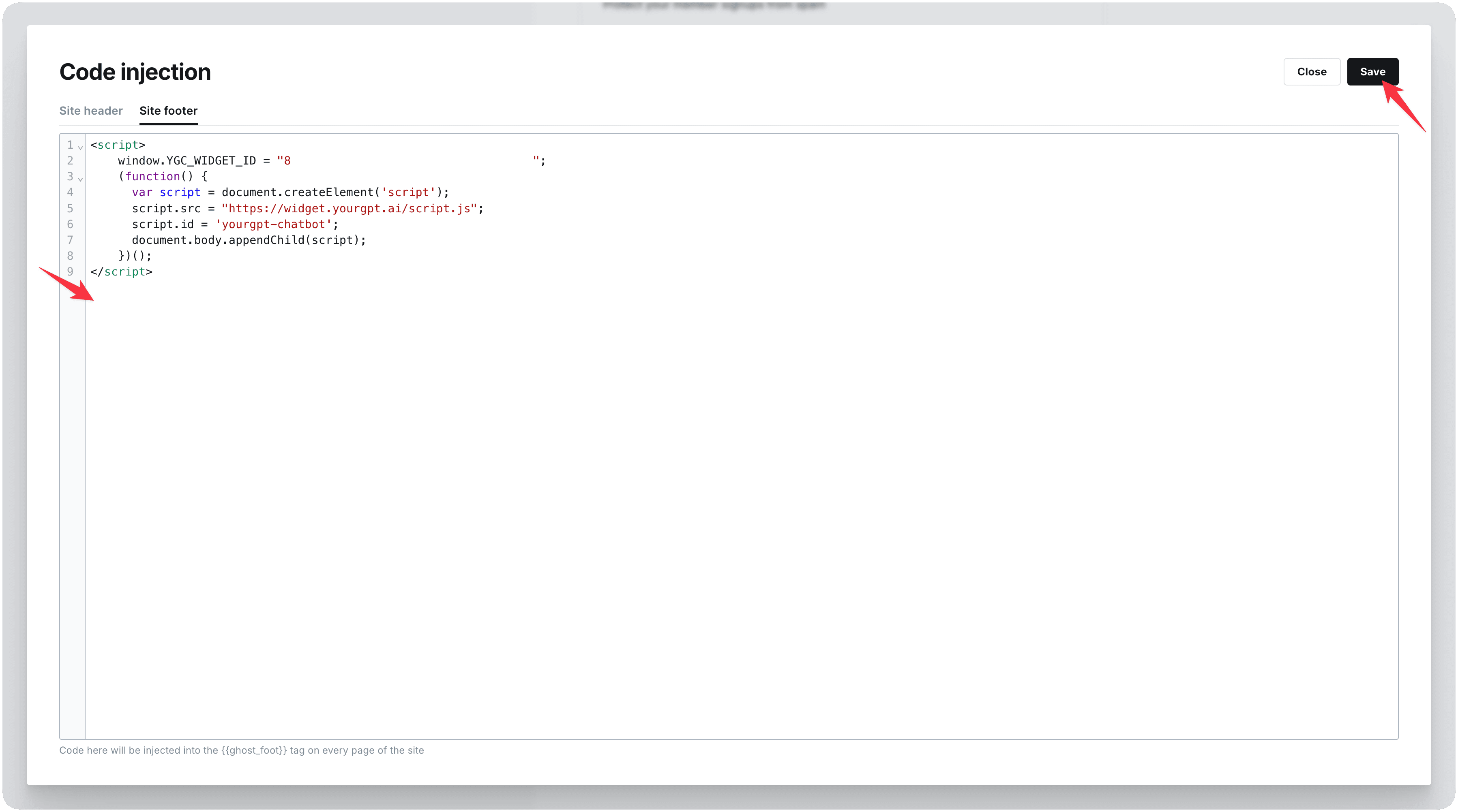Paste AI Agent Code in Ghost