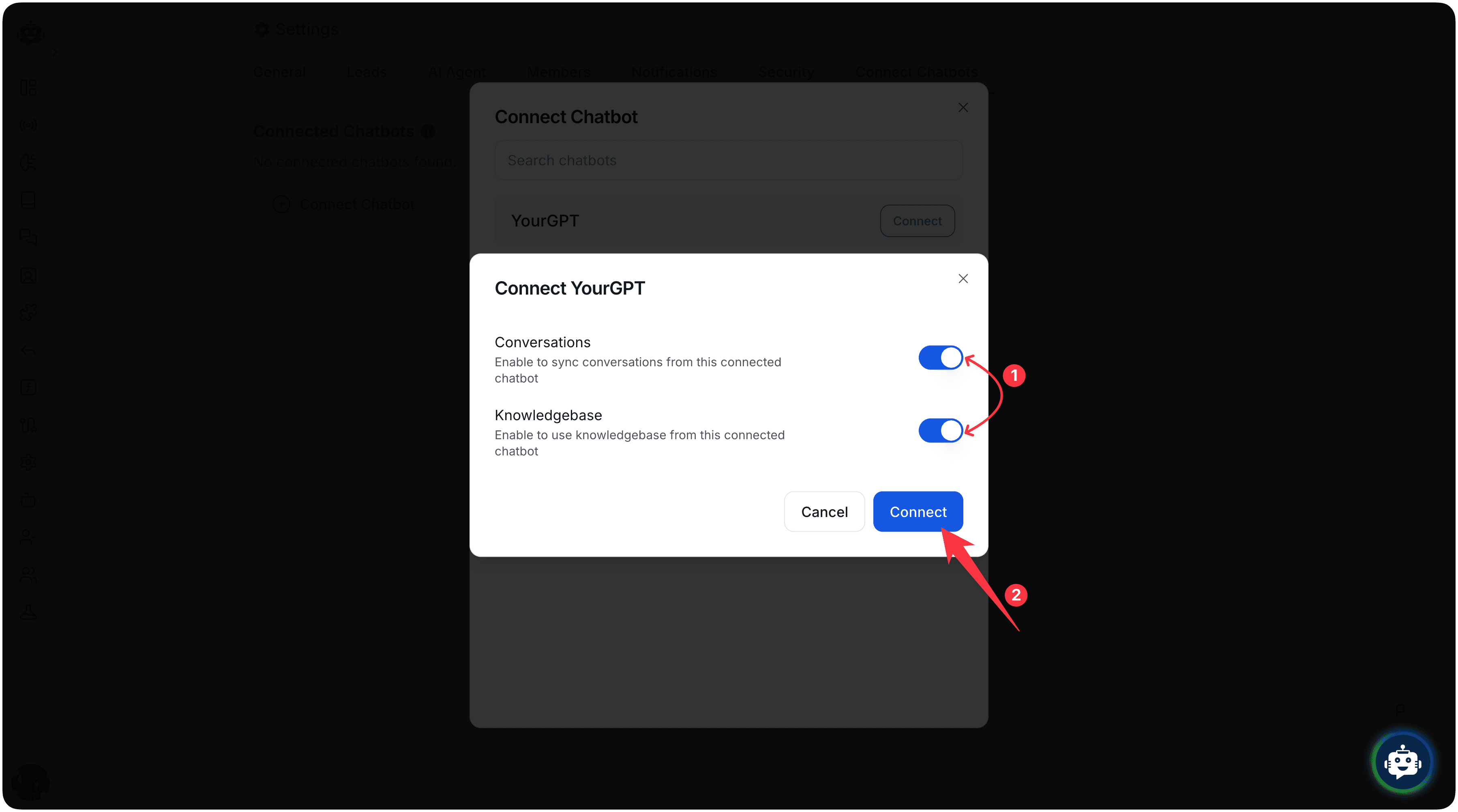 Connect Chatbot setup dialog