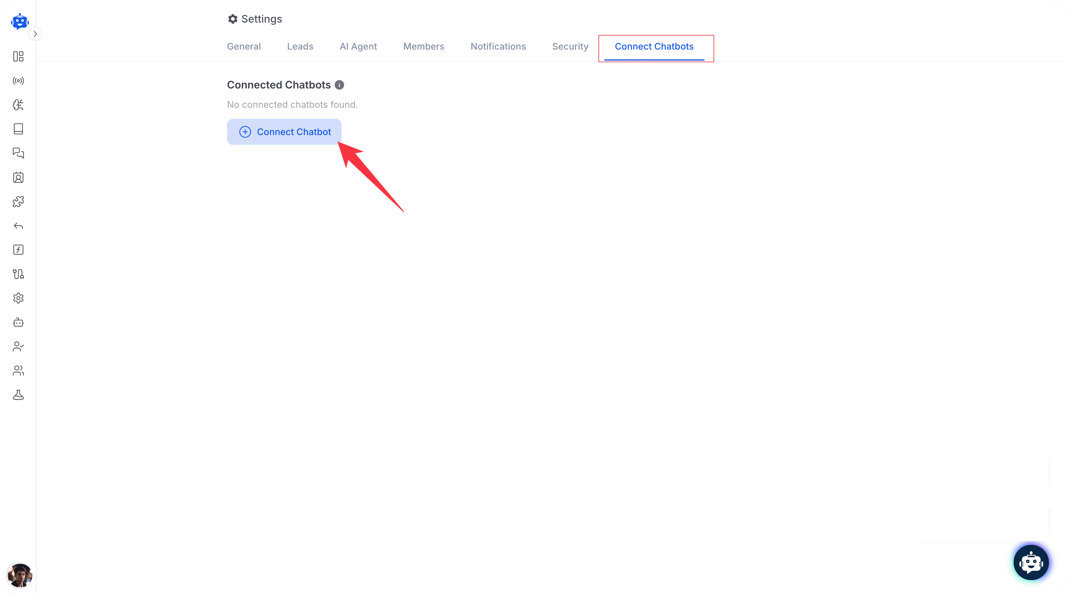 Connect Chatbots option in settings