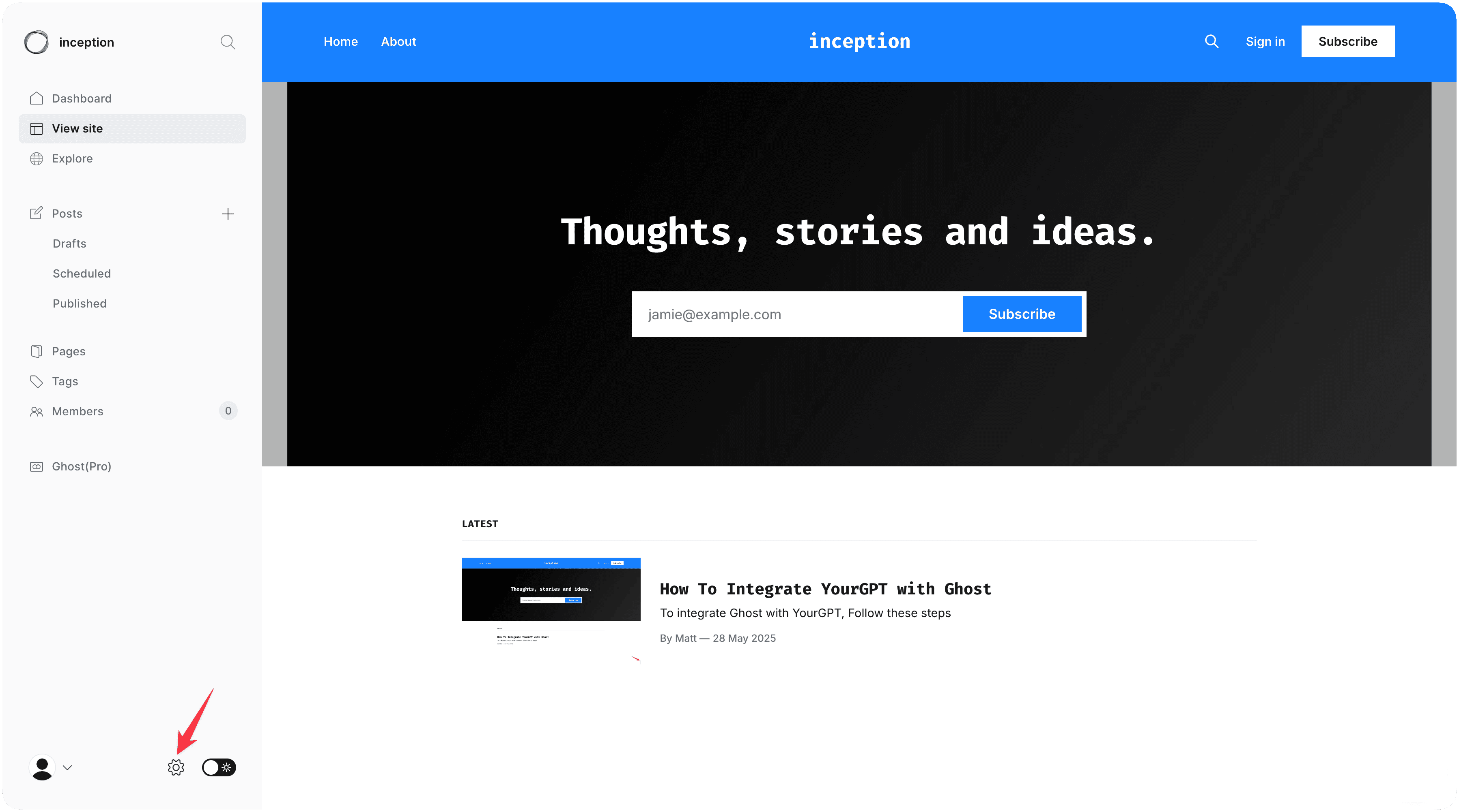 Navigate to Ghost Settings