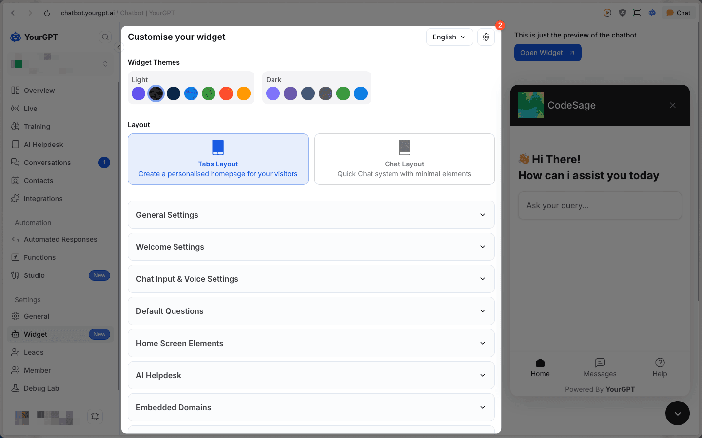 Select Theme and Layout