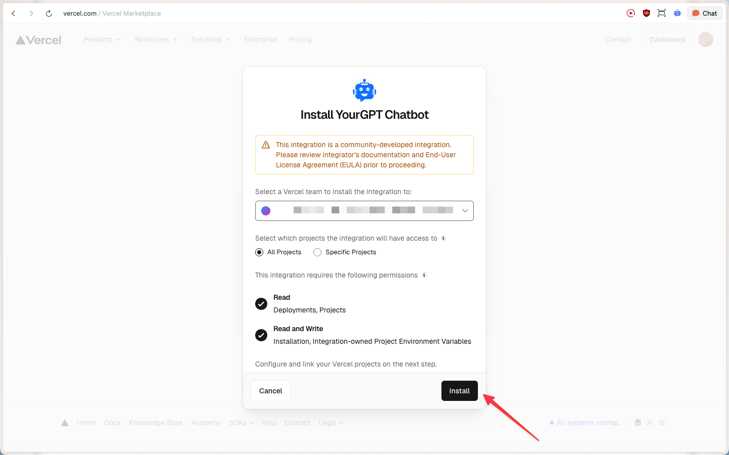 Select Project Scope and Install