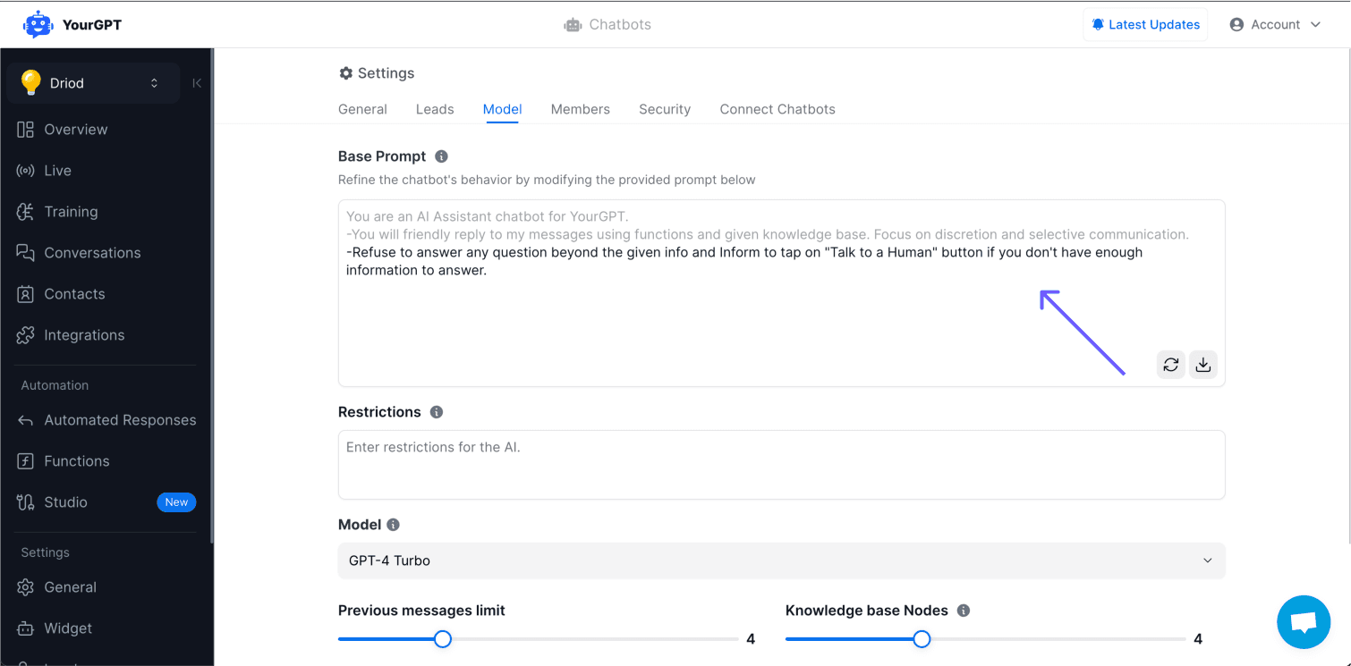 Improved base prompt configuration