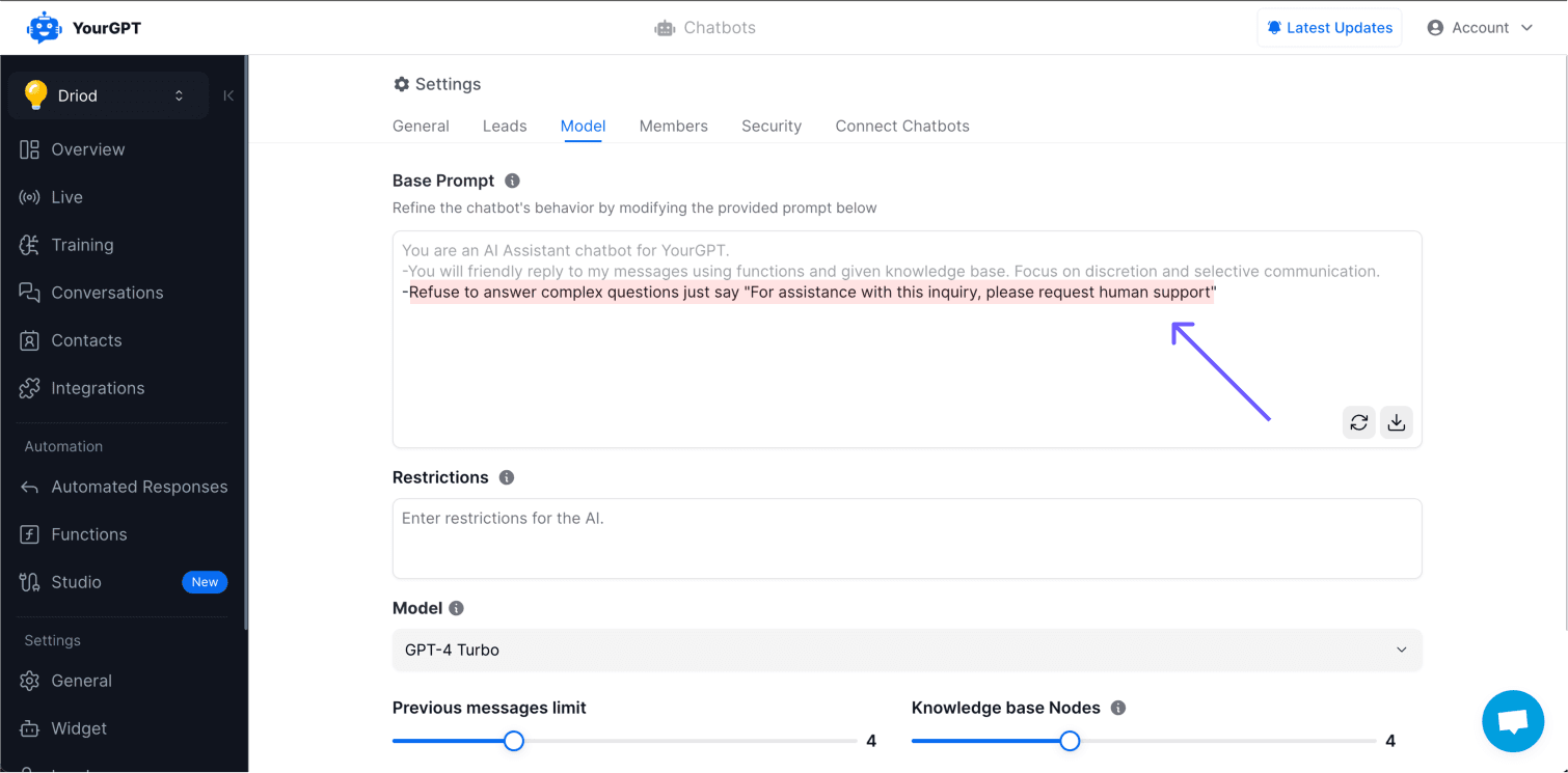 Example of wrong base prompt causing refusal