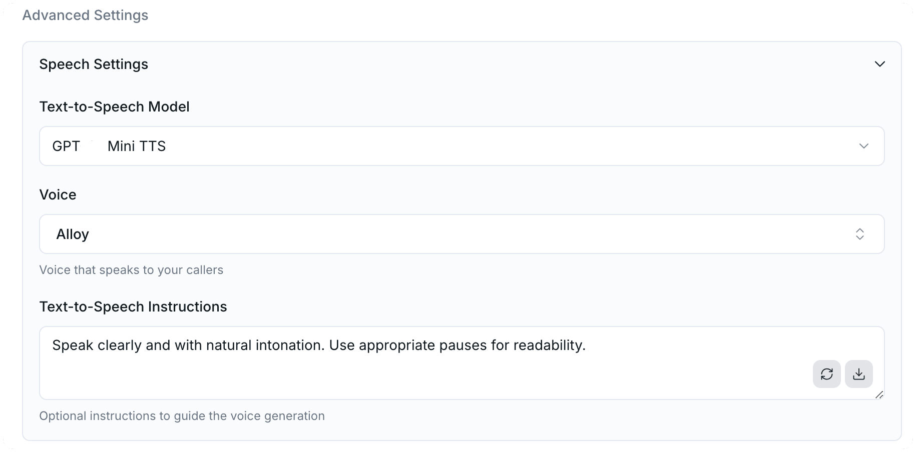 TTS Model Settings