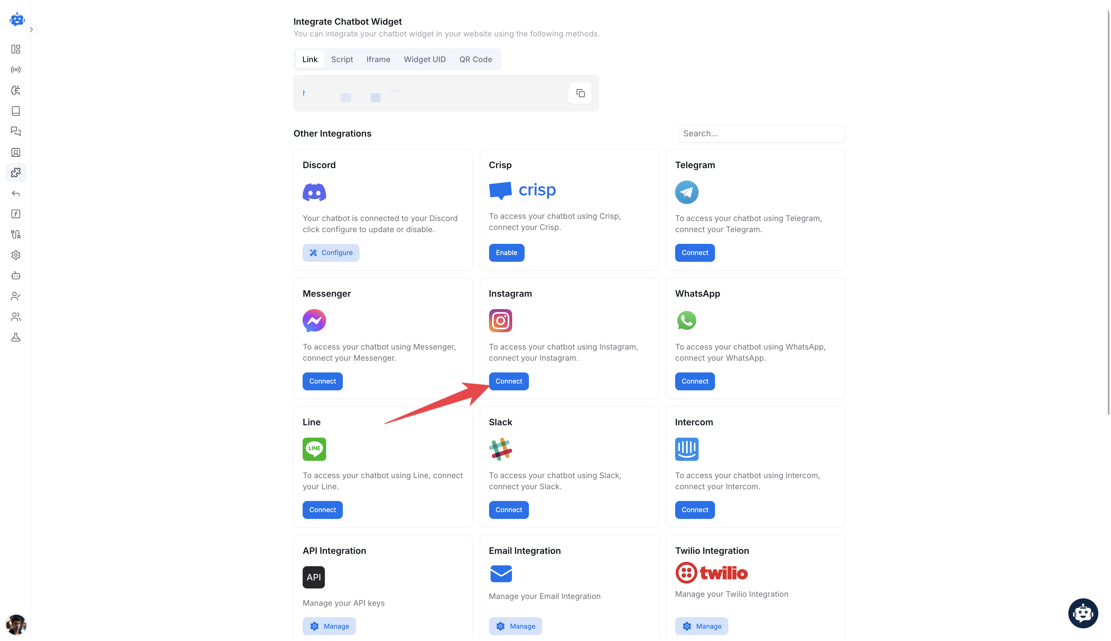 Instagram Integration in YourGPT dashboard