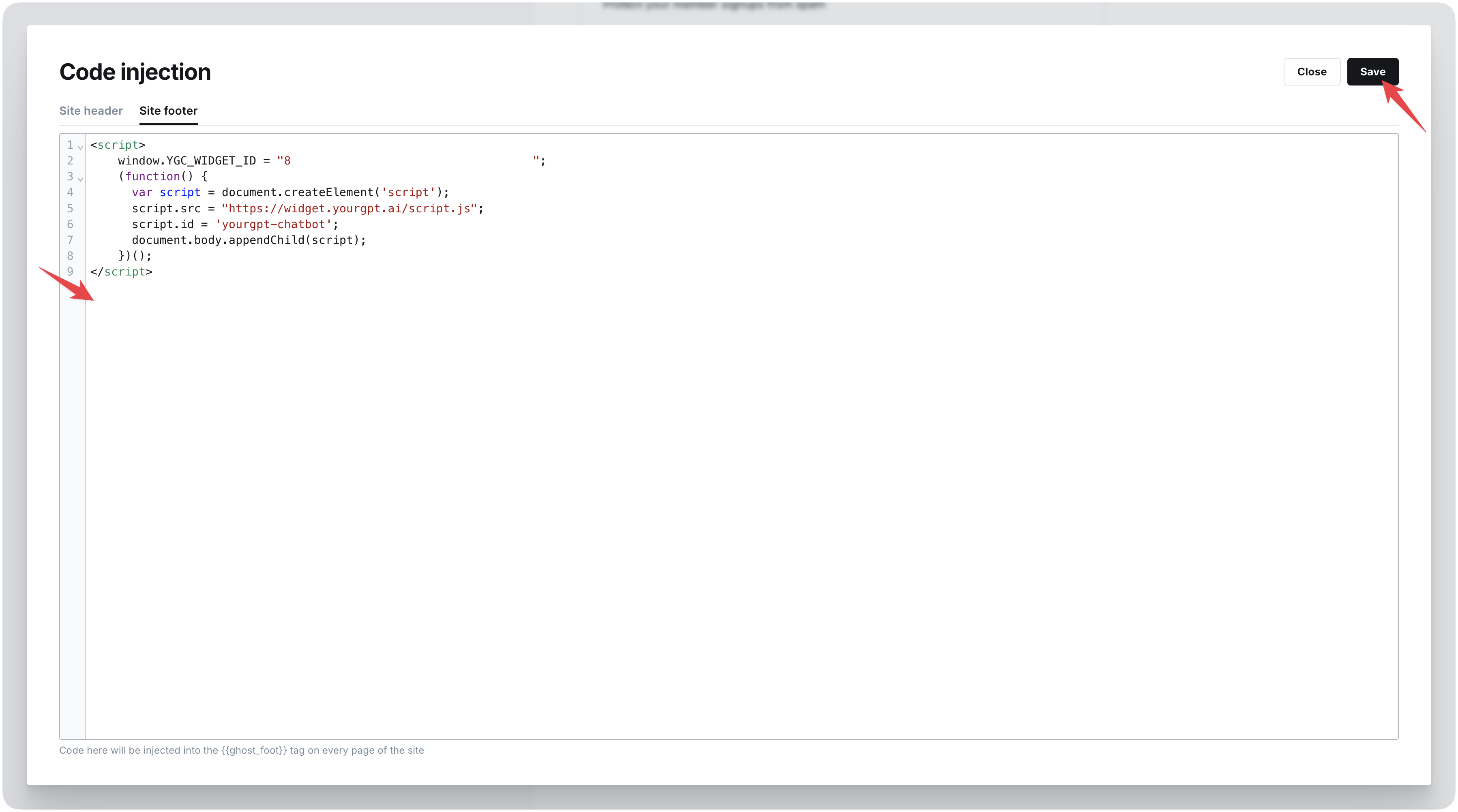 Paste AI Agent Code in Ghost