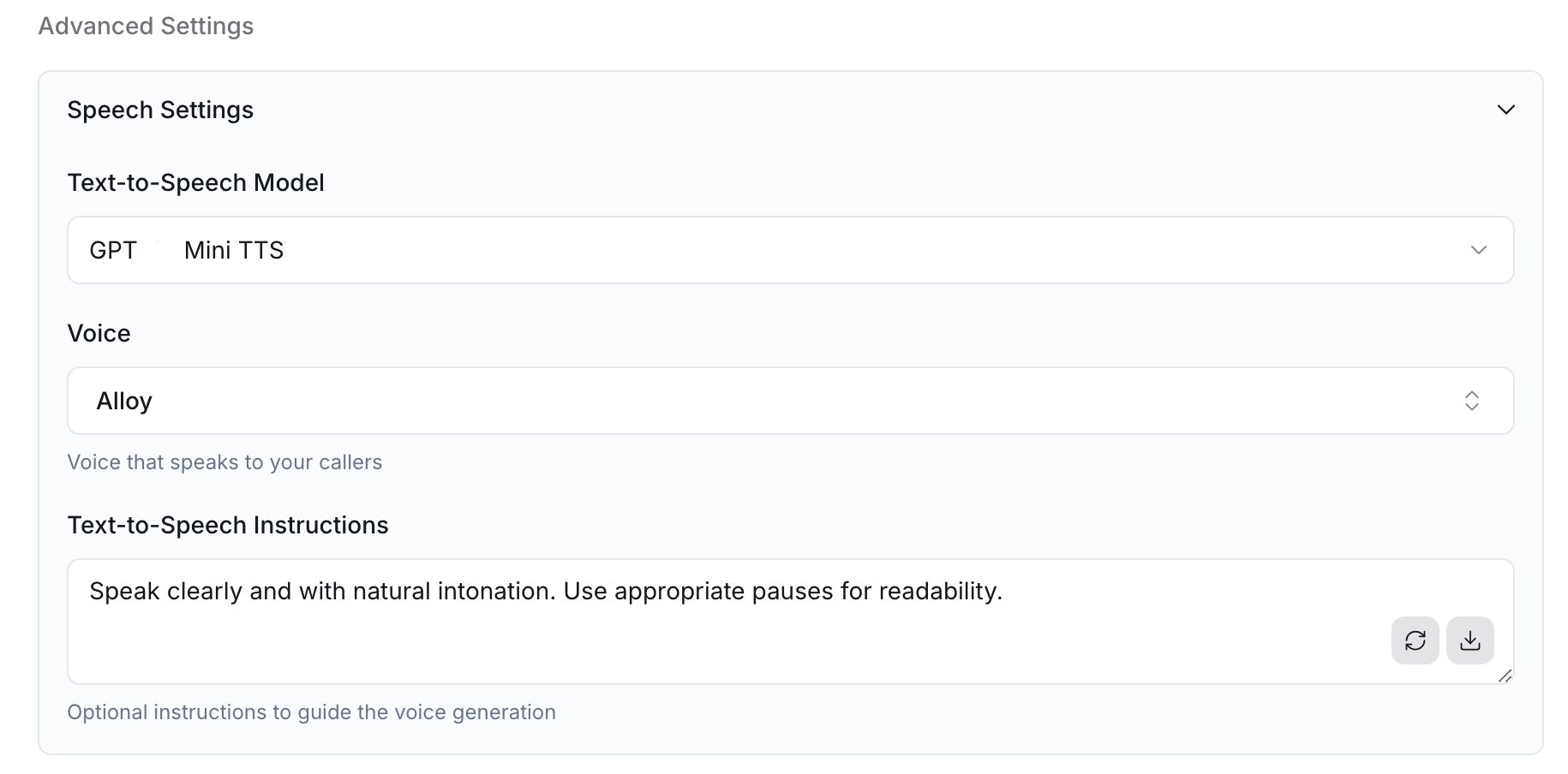 tts model settings