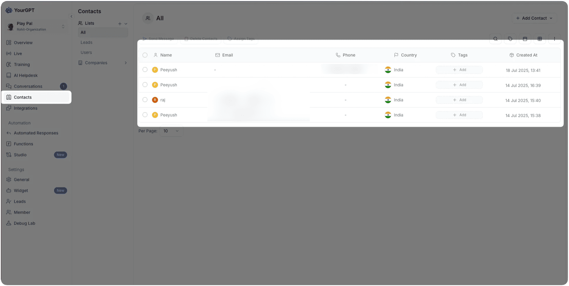 Contacts Management View